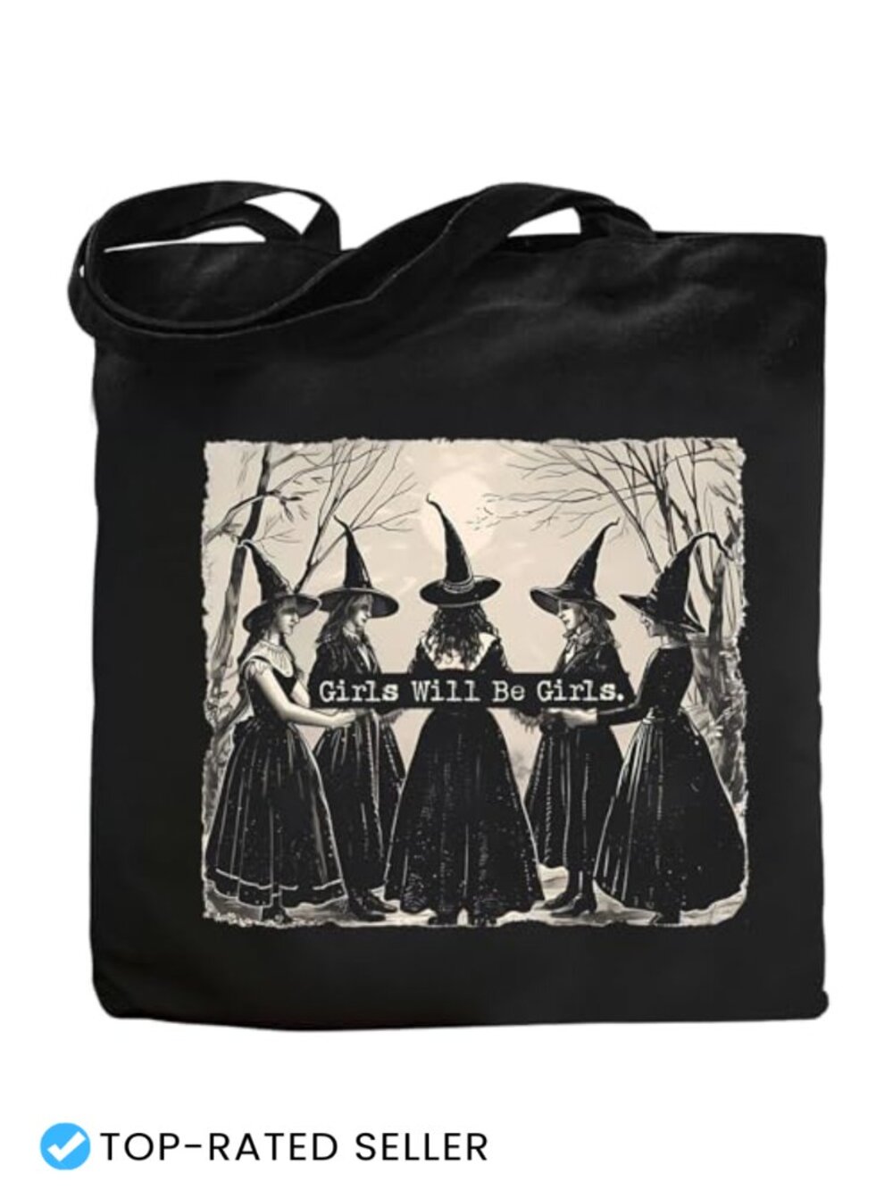 Canvas Tote Bag with Witchy Print Reusable Durable Shoulder Bag